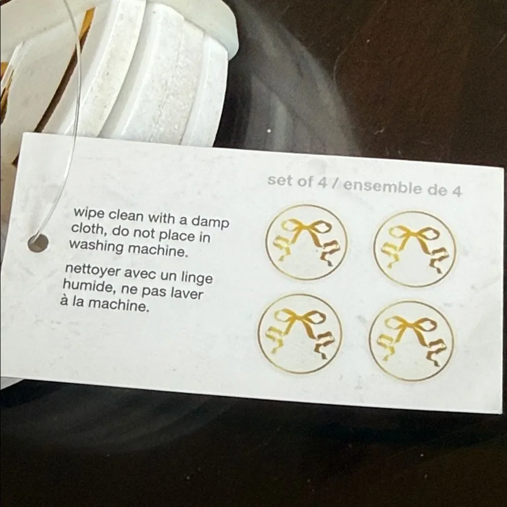 Harman Ceramic White with Bow Accent Coasters Set of Four!